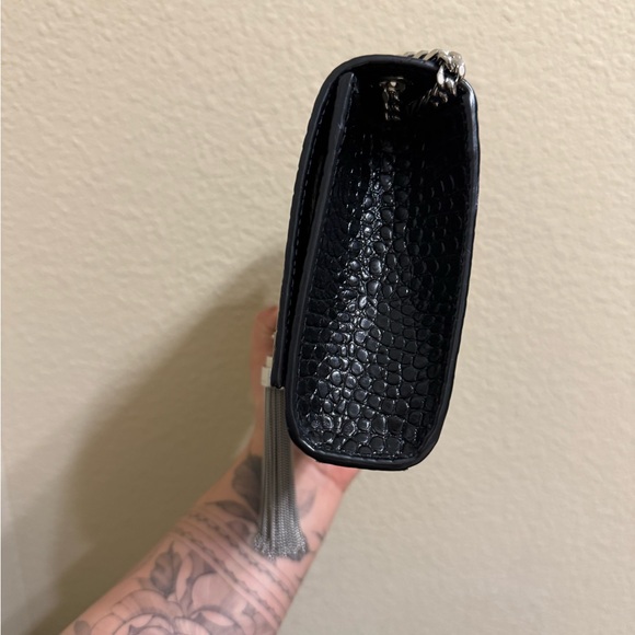 Yves Saint Laurent Black Croc-Embossed Clutch with Silver Logo - Picture 3 of 9